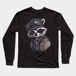 Shifty Cartoon Steampunk Raccoon Long Sleeve T-Shirt